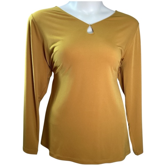 Susan Graver Mustard Keyhole Blouse Plus Size 3X - Picture 1 of 8